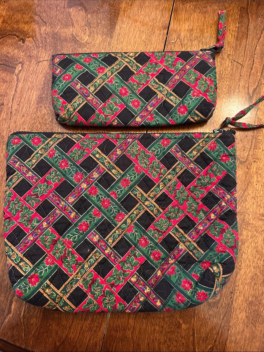 Vera Bradley Quilted Cosmetic Pouches in Black, Green & Red